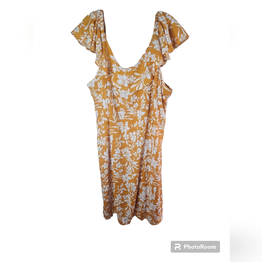 Taylor Street Women's Ruffle Sleeves Smocked Gold And White Floral Dress Size 3x